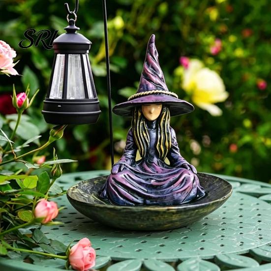 Gartenstatue für den Außenbereich Meditierende Hexe Vogelhäuschen Harz Outdoor Hängende Fee Dekor Samen Draußen Zen Terrasse Hinterhof Dekorativ