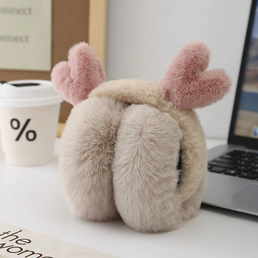 Fashion Plush Deer Ear Earmuffs Foldable Thickened Ear Cover Keep Warm Anti-Freeze Winter Earflaps for Women Girls