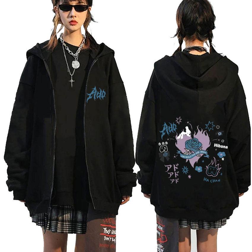 Ado World Tour Hibana Zipper Hoodie Men Women Fashion Japanese Cartoon Manga Style Zip Up Jacket Unisex Casual Sweatshirt