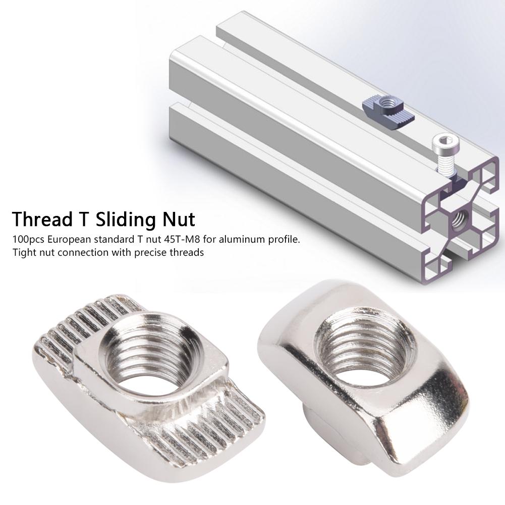 100pcs European Standard T Nut 45T M8 Threaded T Sliding Nut for Aluminum Profile