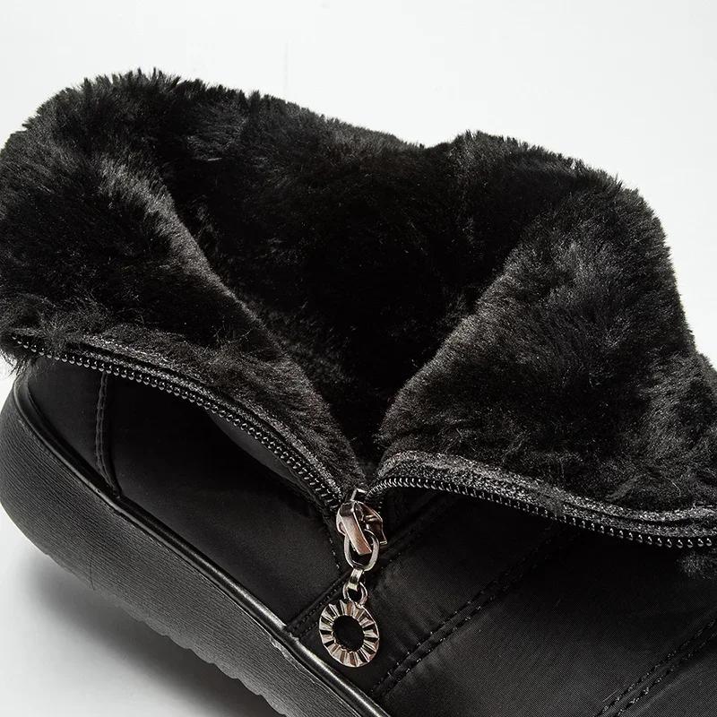 Fashion Women's Plus Size 44 Warm Winter Boots High Quality Black Faux Fur Snow Boots Woman Waterproof Thick Plush Cotton Padded Shoes