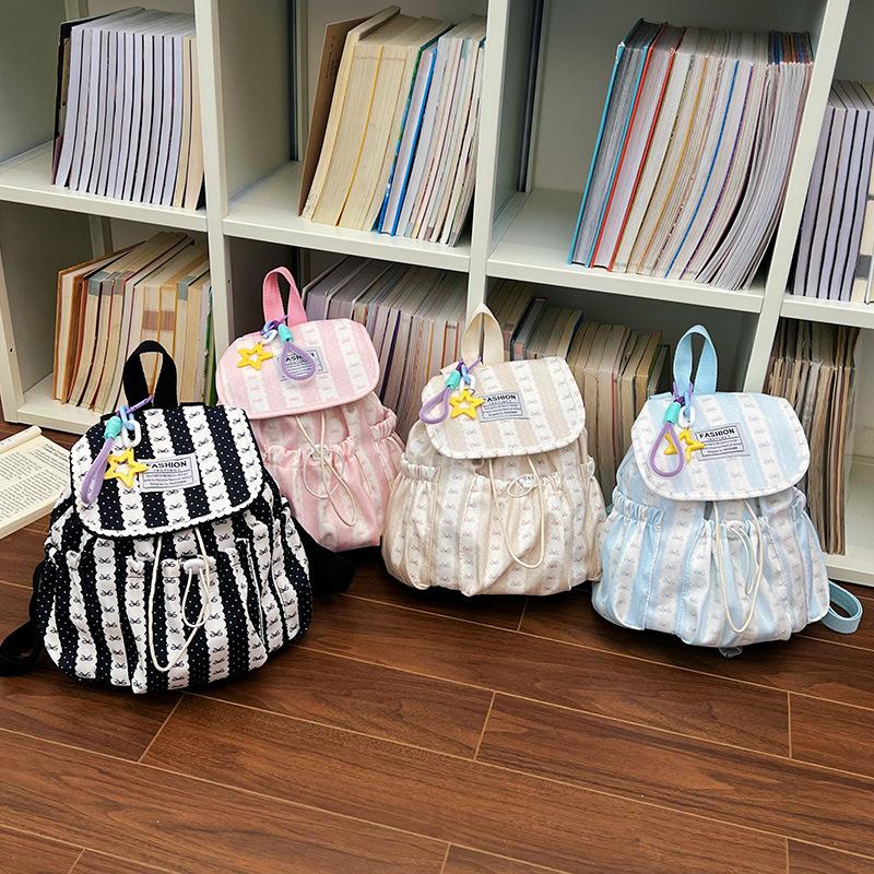 Schoolbag1011 new large-capacity stylish simple junior and high school student schoolbag striped contrasting color popular sweet backpack