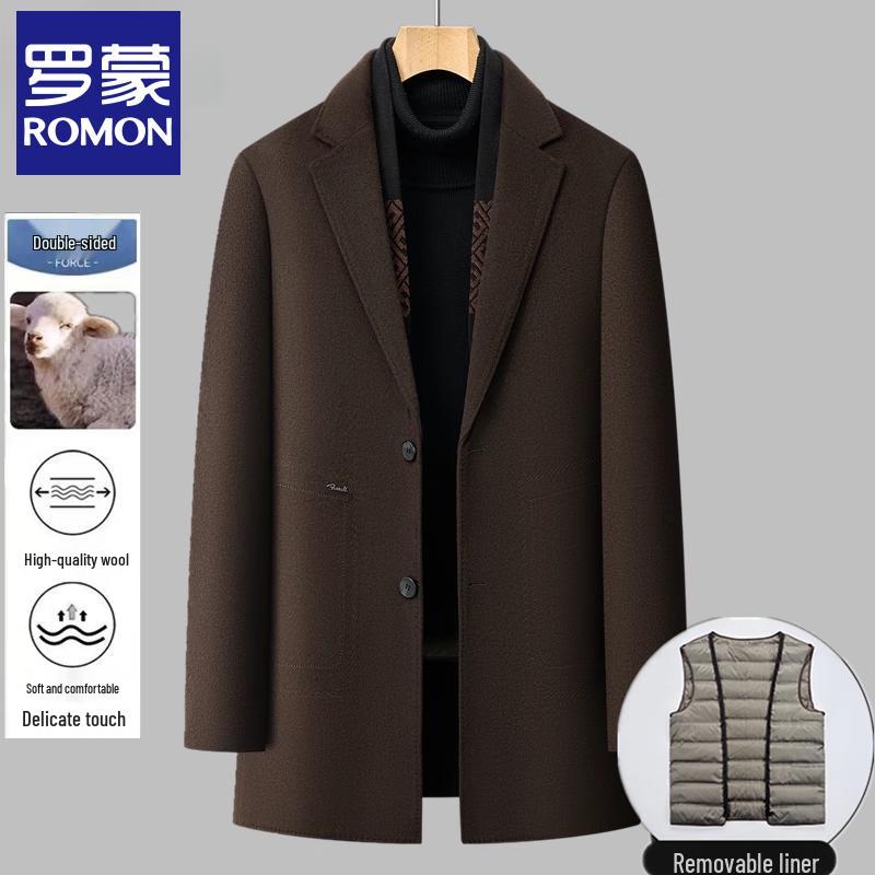 Romon Men's Wool Blend Mid-Length Overcoat