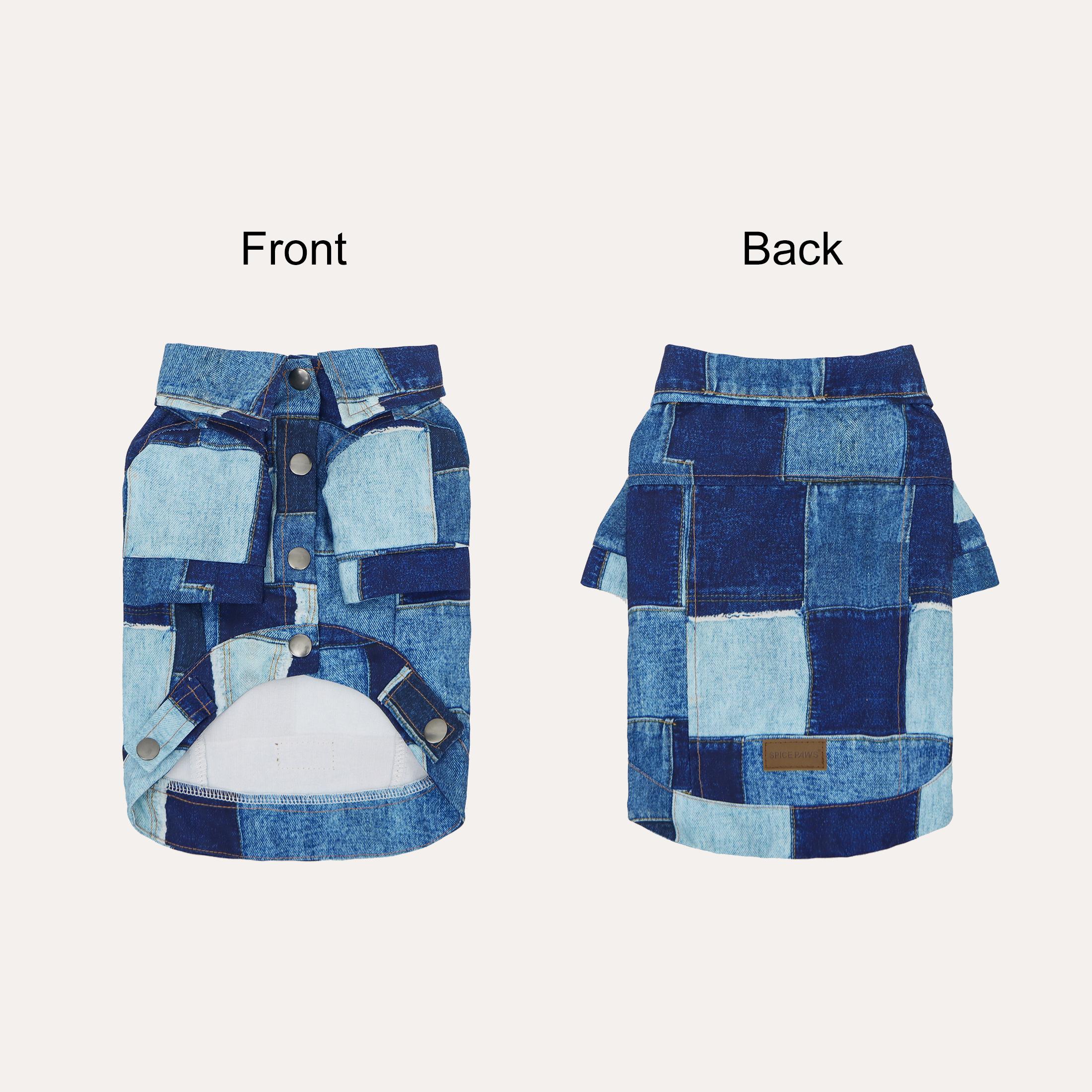 

Dog Fall/Winter Denim-Style Jacket Coat, Patchwork Plaid Blue Dog Coat, Stylish Vintage Jacket Clothes for Small Medium Dogs XS（old） синий