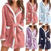Dames Fleece Badjas met Capuchon 2026 Herfst Winter Kleurblok Pluche Warm Loungewear