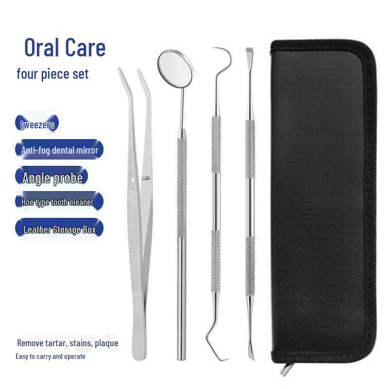 Dental Tool Set: Teeth Cleaner, Tweezers, Mouth Mirror & Probe for Oral Care