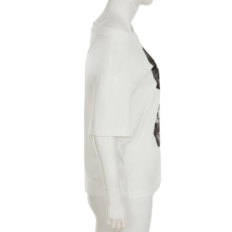 Amerikansk Street Hip Hop Munnprint Løs T-skjorte Dame Personlig Casual Topp