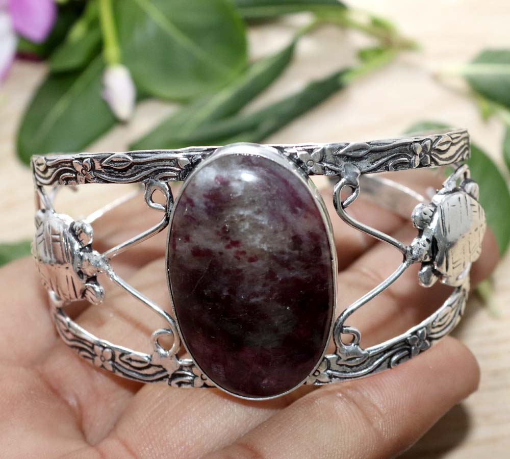 Huge Lepidolite 925 Silver Plated Bangle 6.5" Eye Catching Design Trendy k4A40