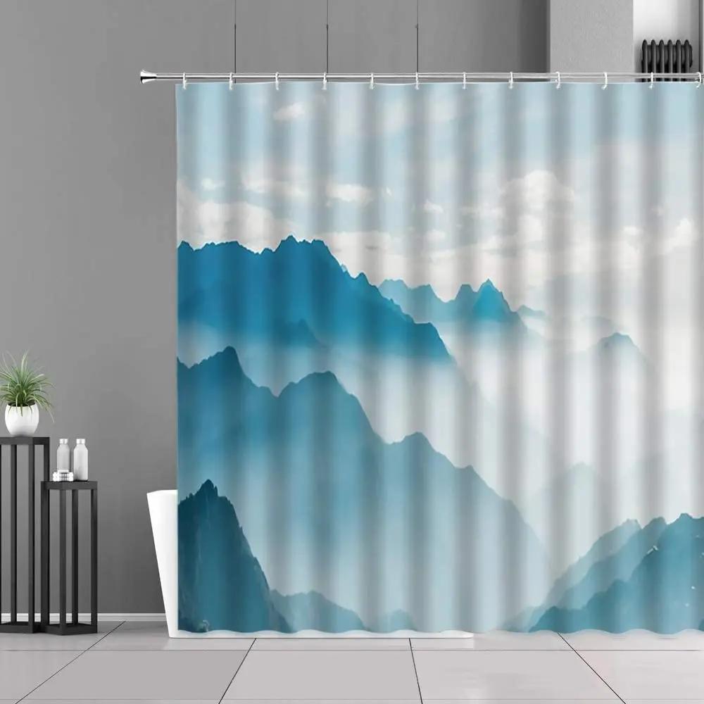 Chinese Style Ink Painting Shower Curtain Landscape Flower Tree Plant Boat Plum Living Room Background Wall Bathroom Screen Hook