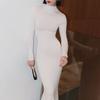 Women Knitted Maxi Dress Elegant Turtleneck Long Sleeve Sweater Dress Fall Winter Sexy Christmas Party Dress