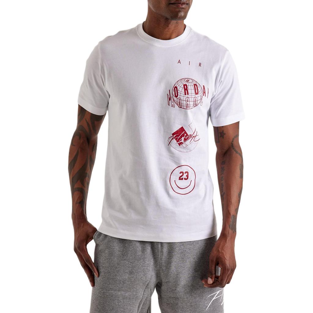 Jordan Markenbuchstaben-Print-Muster Gerippter Rundhalsausschnitt Bequemes Kurzarm-T-Shirt Herren T-Shirts Weiß FN6027-100