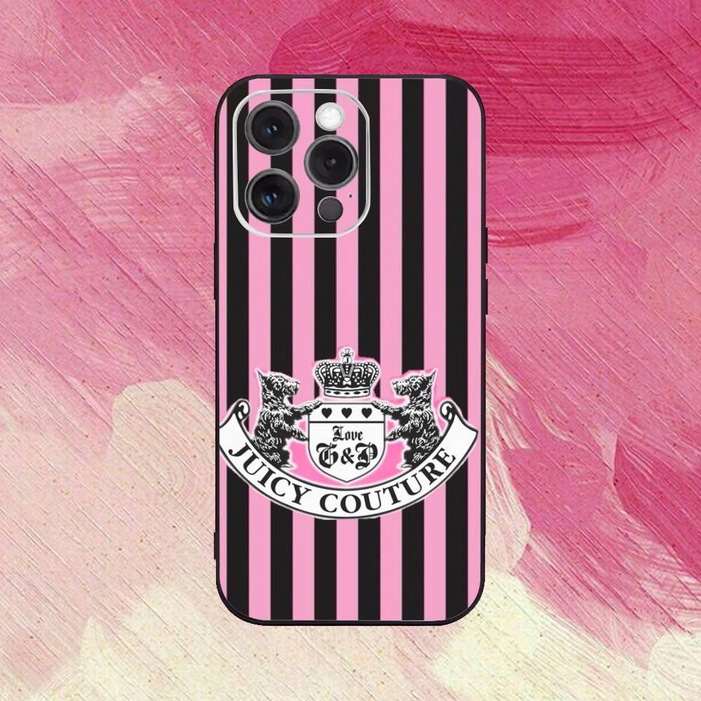 Juicy-12 C-Couture Phone Case  For iPhone17,16,15,14,13,12,11 Plus,Pro Max Soft Black Cover
