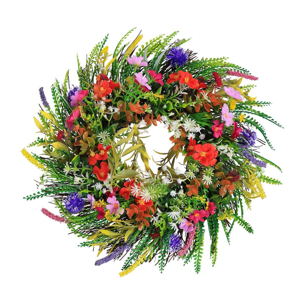 Spring Wrth Plastic Grass Front Door Artificial Flower Wrth for Outdoor Indoor Decoration 45cm
