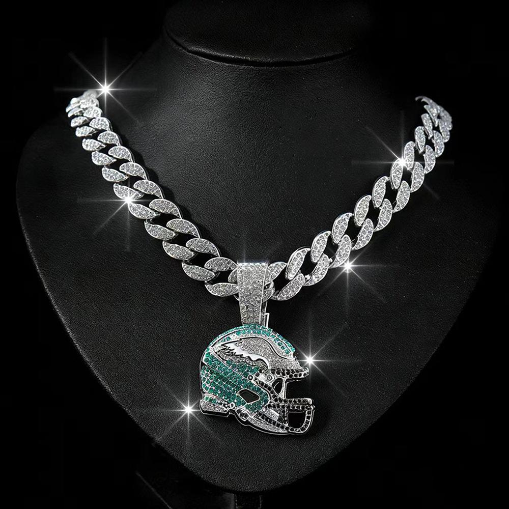 Hip Hop Diamond NFL Football Helmet Pendant Alloy High Quality Electroplated Hip Cuban Chain Necklace Pendant Ornament