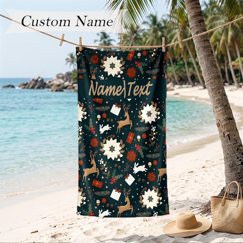 Christmas atmosphere Custom Name Printed Beach Towel Personalized Soft Towel For Swimming Beach Travel