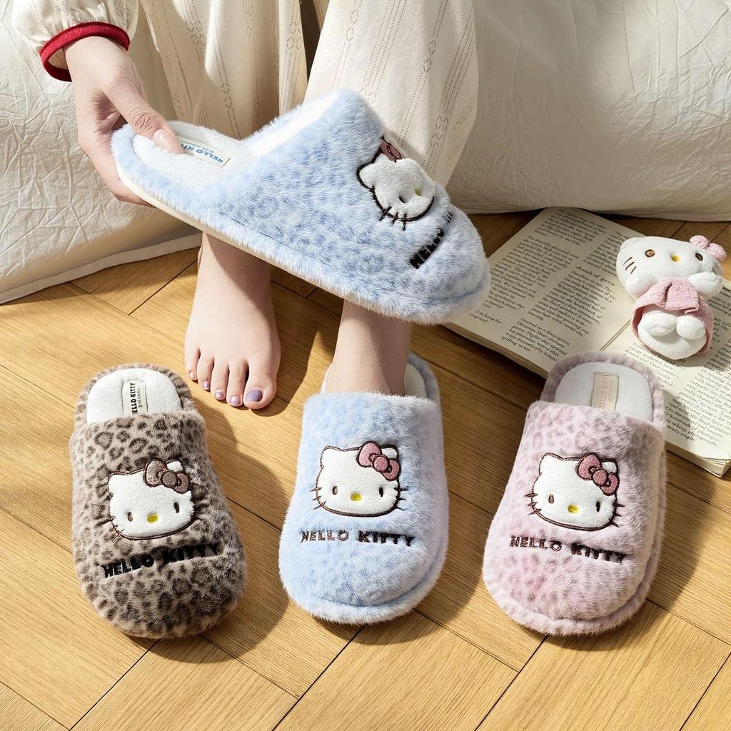 Sanrio Kočička s leopardím vzorem Dámské zimní teplé protiskluzové pantofle