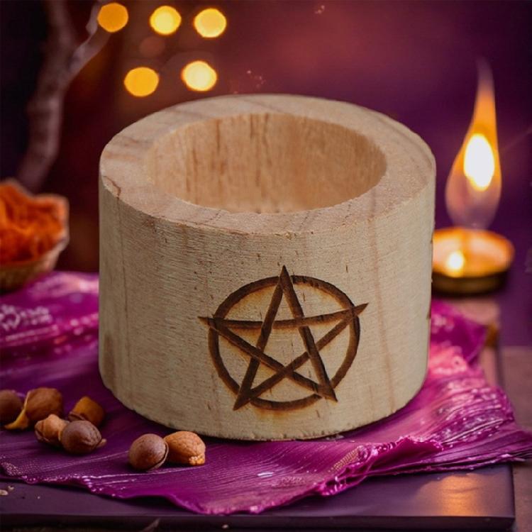Wood Candle Holder with Pentacle Pattern for Board Game Enthusiasts Wood Tarot Themed Candle Stand for Tarot Enthusiasts