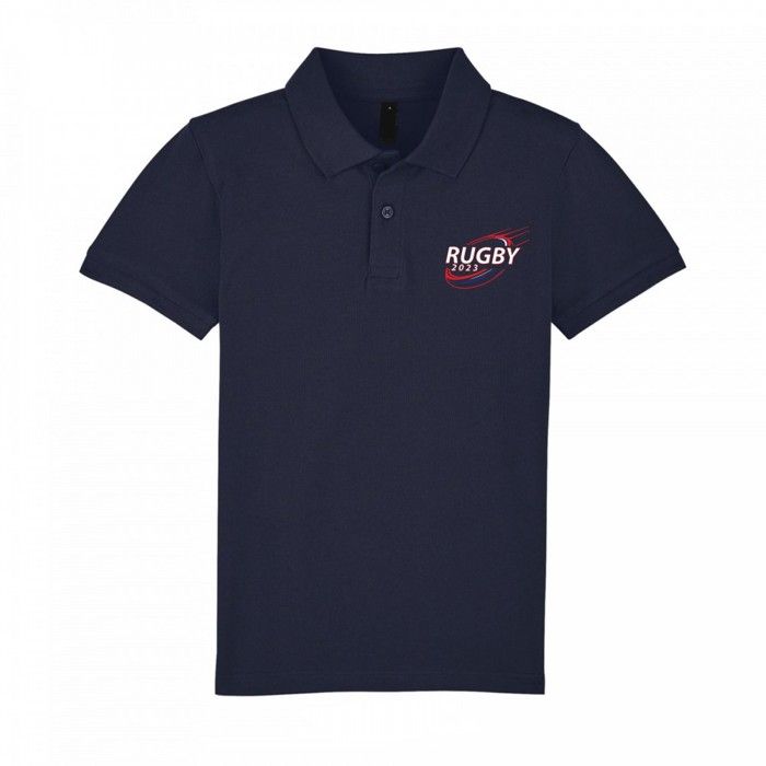 Children's Rugby Polo Shirt, Short Sleeve, Navy Blue - - Blue