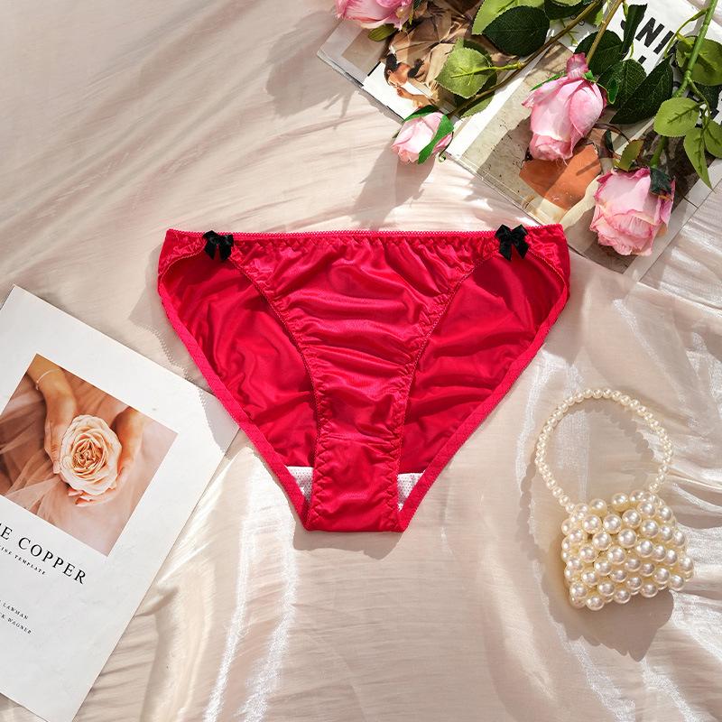 Women's Ice Silk Mid-Waist Bowknot Briefs with Cotton Crotch - Lightweight and Comfortable
