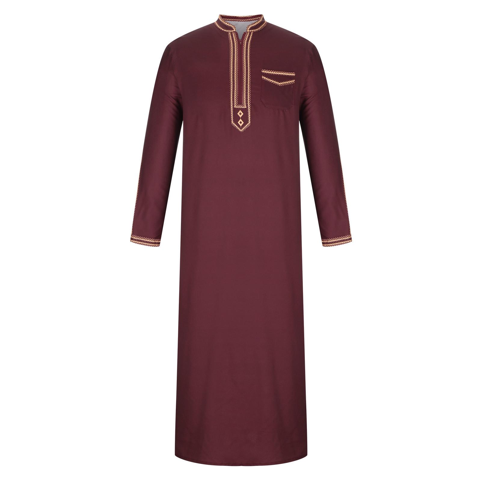

Весна 2025 Мужской этнический комбинезон-халат свободного кроя с воротником-стойкой и арабским принтом XXL вино красного