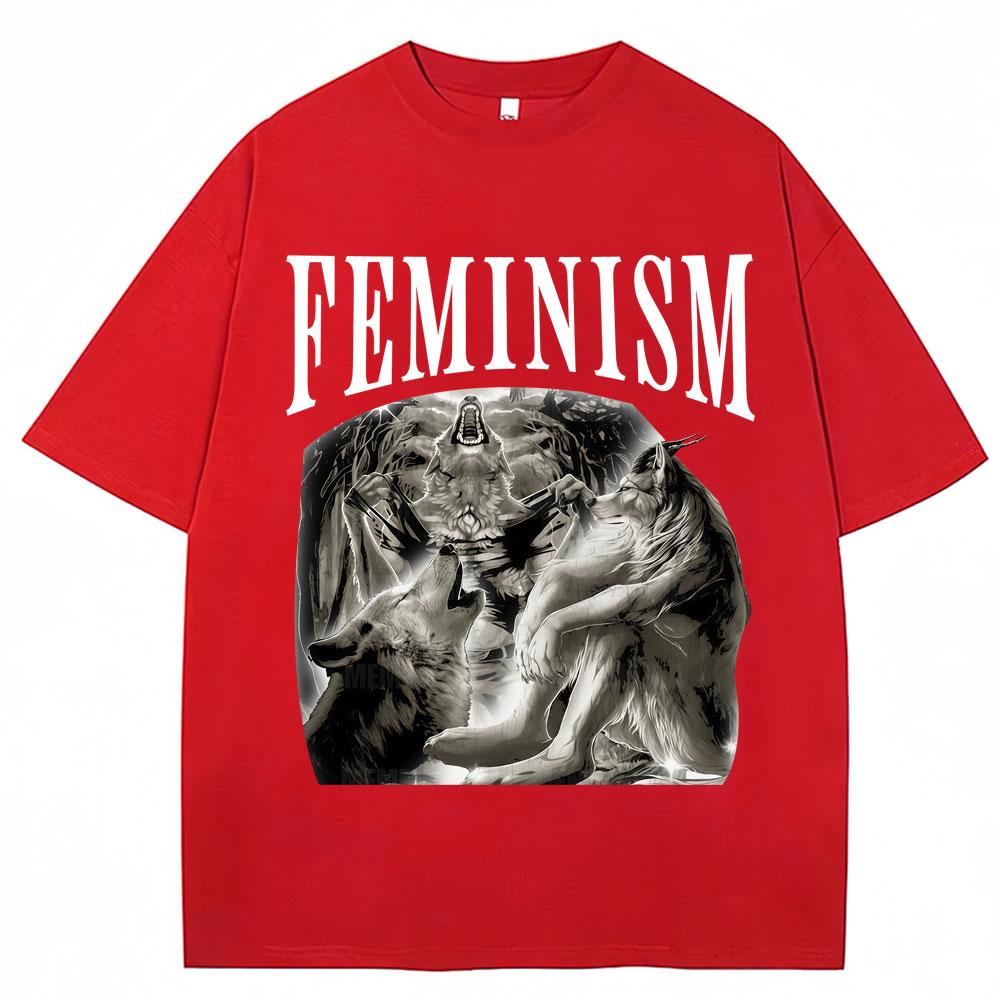 

Funny Feminism Wolf Meme Graphic T Shirts Fashion Popular 90s Vintage Unisex Women Short Sleeve Oversized Cotton Casual Tshirts S