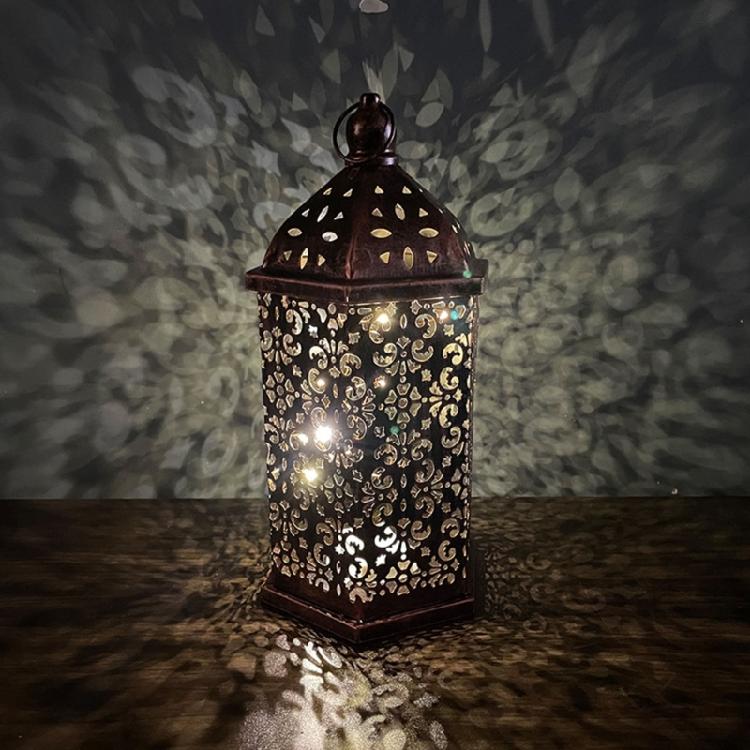 Middle East Arab Metal Vintage Hanging Lamp Hollowed Iron LED Lanterns Battery Operated Home Table Centerpieces Decors