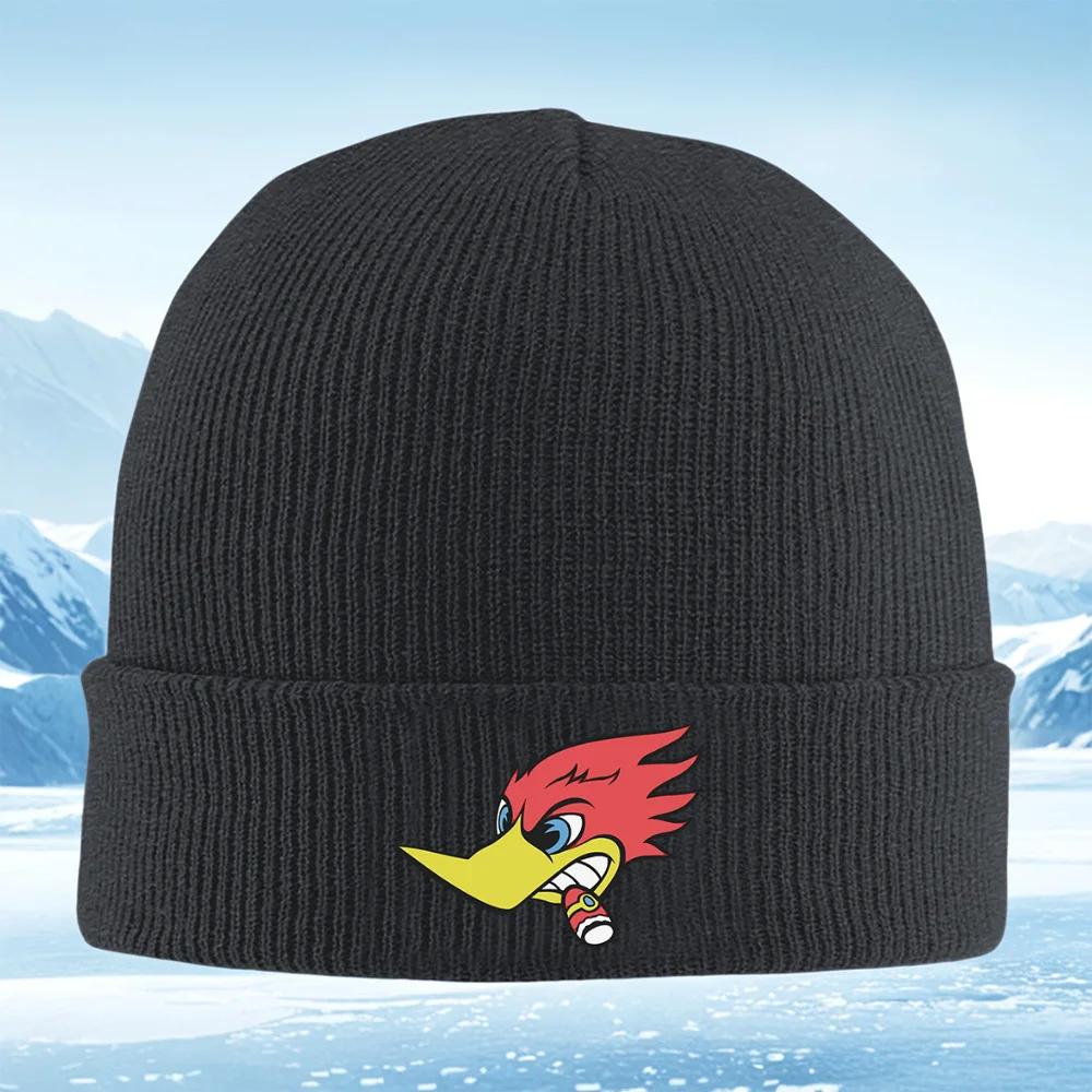 New Woodpecker red head yellow beak cigar Men Women Unisex Knitted Hat Beanie Pullover Cap Winter Thermal Warm Christmas Outdoor