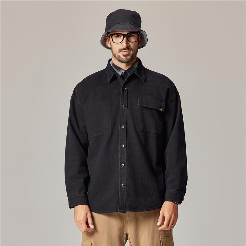 

Инструментальная рубашка куртка мужская американская ретро тяжелая хлопковая рубашка с длинными рукавами свободная модная мужская куртка 4XL чёрный