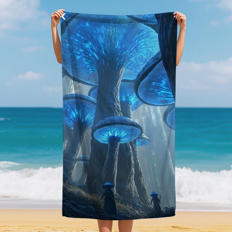 Vintage Botanische Paddenstoel Strandlaken Kleurrijke Plant Sneldrogend Polyester Badlaken voor Zomervakantie Surfen Zandvrij Mat