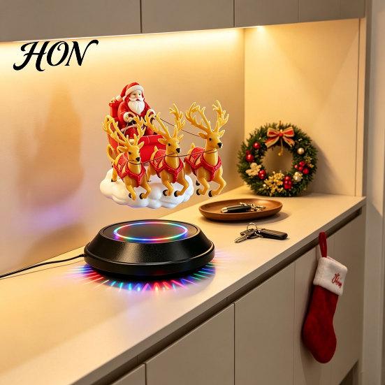Desktop Santa Claus Decor Floating Sleigh, Magnetic Levitation Santa's Flying Sleigh Ornament, Christmas Holiday Centerpiece for Fireplaces