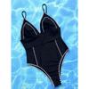 Black Knite One Piece Swimwear with Chest 2026 Women Patchwork V Neck Push Up Tummy Control Swimwear Beach Bathing Suit Monokini