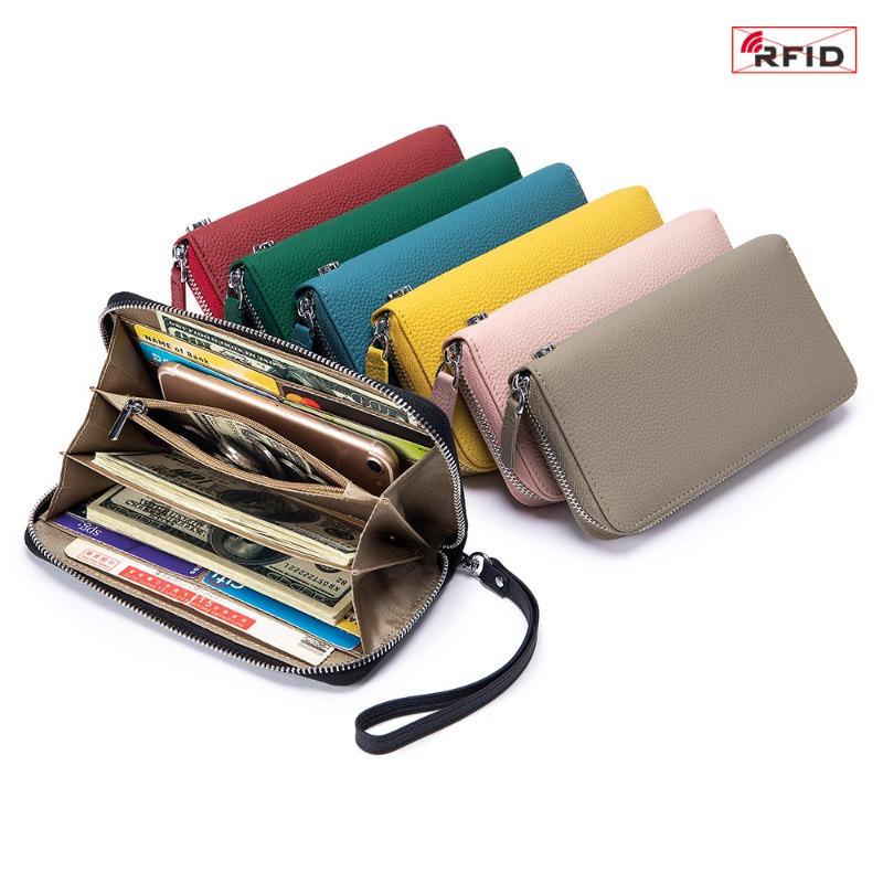 New women's wallet, long leather RFID clutch bag, soft leather simple wallet, high-end mobile phone bag, large capacity