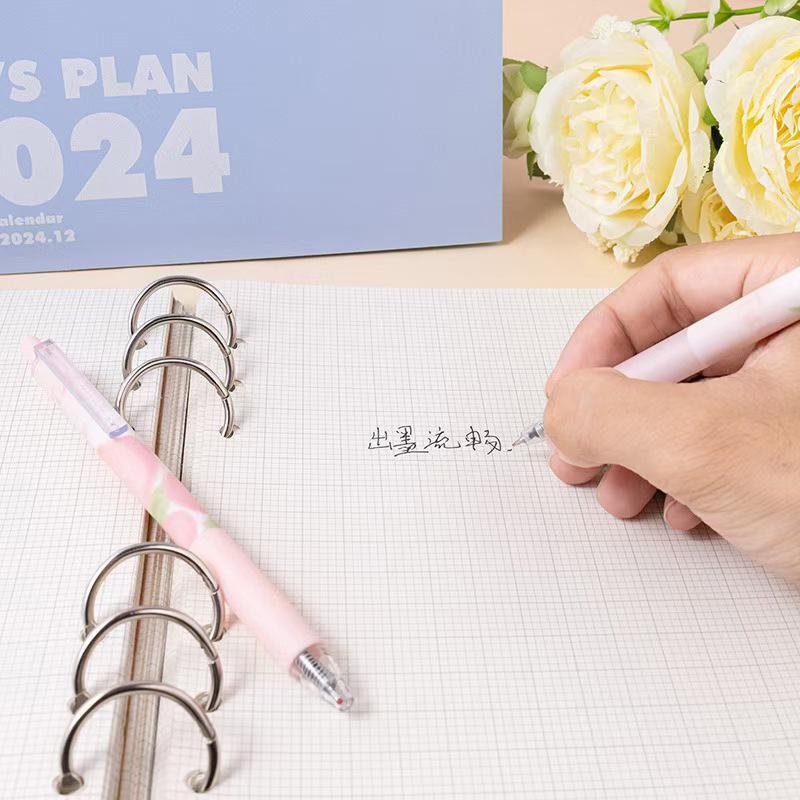 6 Stück süße rosa Tulpen-Gelstifte, elegant, einfach, drückend, neutrale Stifte, Kawaii-Stift-Set, Schulbedarf, ästhetische Schreibwaren, Geschenke