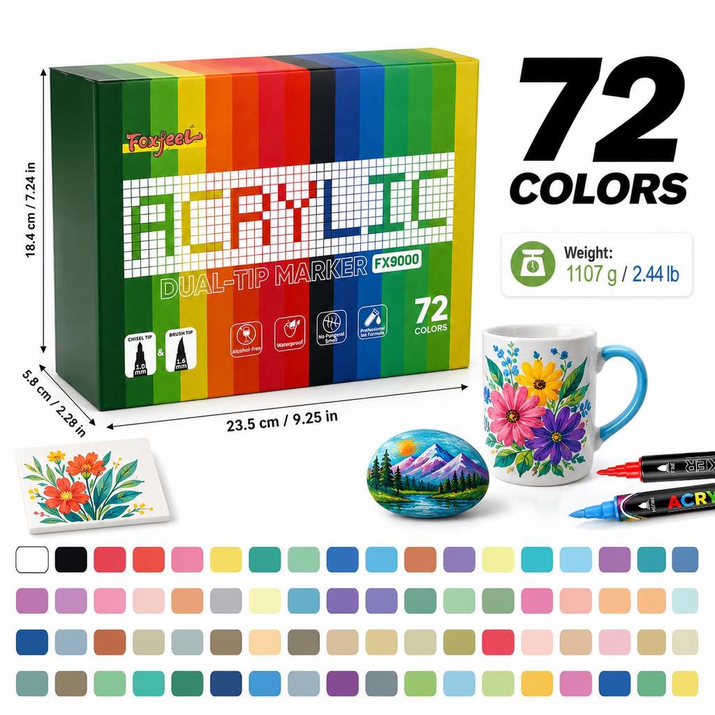 Student Art Double-Ended Acrylic Markers Set - Soft & Hard Tips, Professional Quality