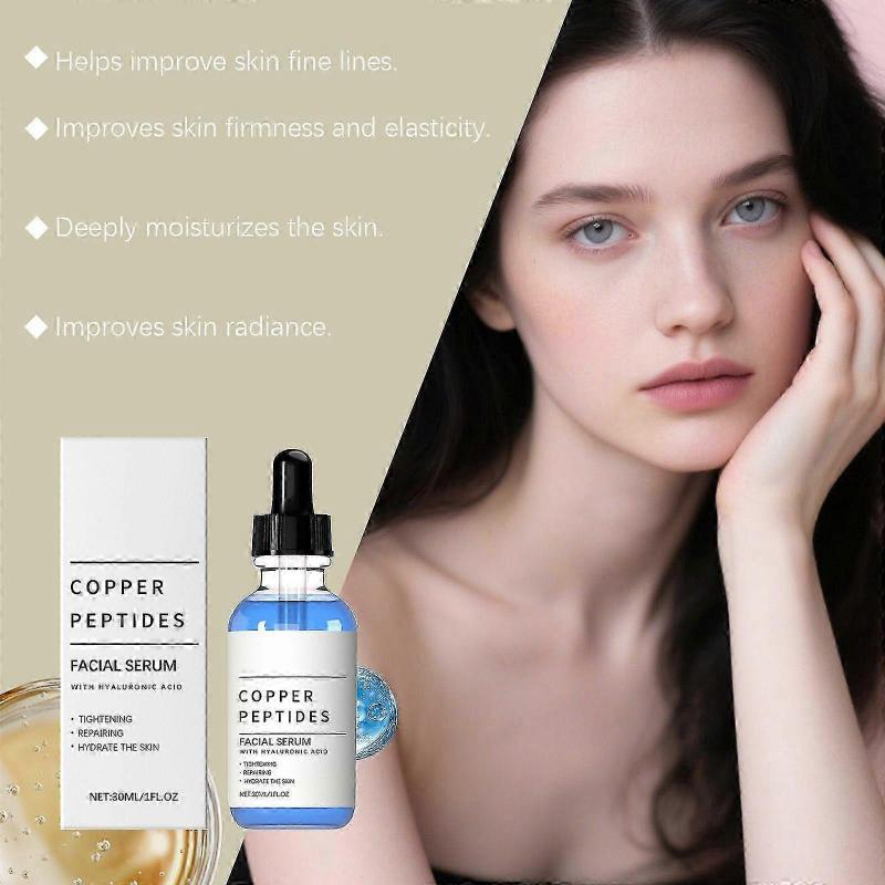 Copper Peptides Face Serum - GHK-Cu & Hyaluronic Acid Anti-Aging Facial Serum for Reduces Fine Lines & Skin Elasticity, Tightening, Repairing, Calming