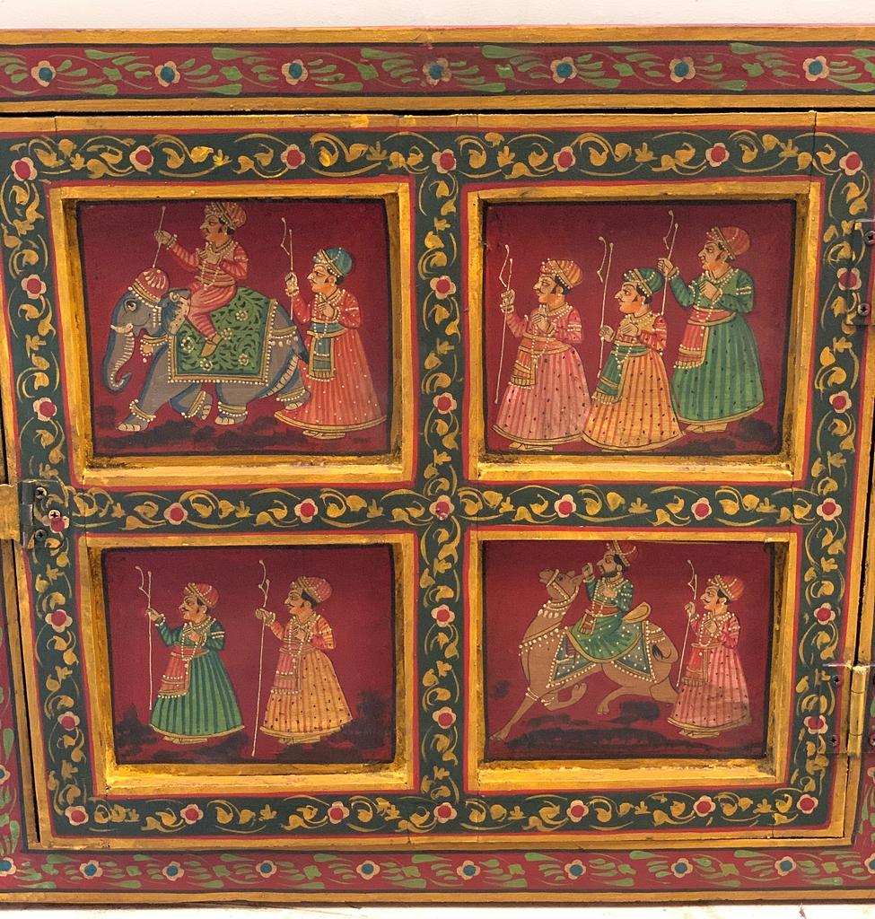 Hand Painted Indian Royal Procession Window Frame: Farmhouse Wall Decor
