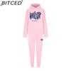 BITCED Women's Spring/Autumn/Winter Sweatshirt Set Foam-Printed Fashion Sports Long-Sleeved Hooded Sweatshirt