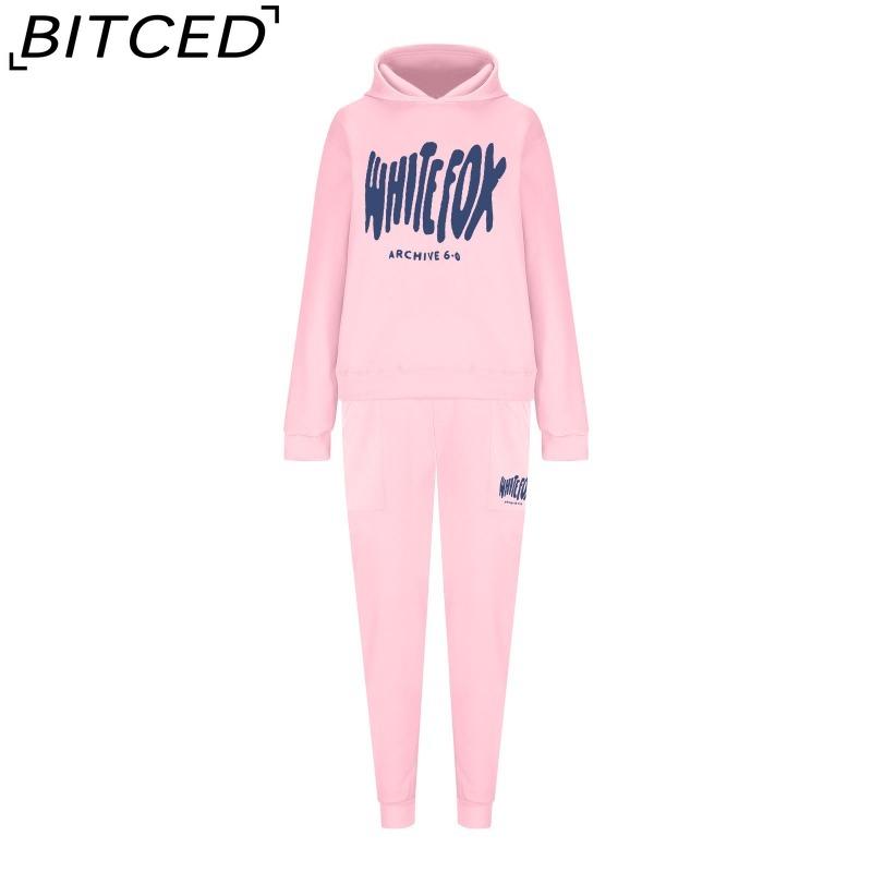 BITCED Women's Spring/Autumn/Winter Sweatshirt Set Foam-Printed Fashion Sports Long-Sleeved Hooded Sweatshirt