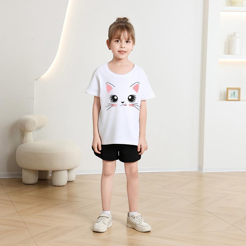 Girl T Shirt Kids 100% Cotton Clothes Tshirt Tops Tee Boys Tee 2-13Y Children Cat Printed T-shirt