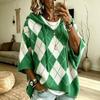 Autumn/Winter Diamond Plaid V-neck Hooded Women's Sweater - European & American Casual Knitwear.