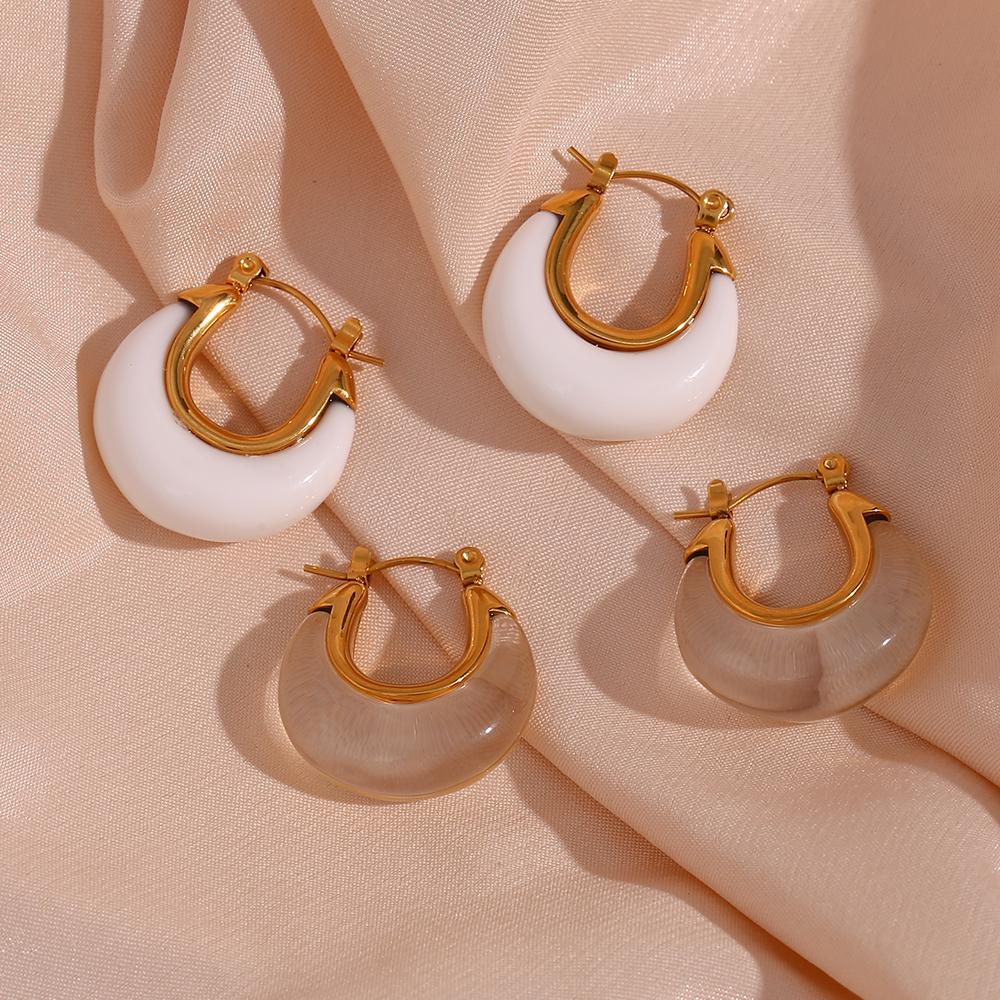 MamacitaSlay New Trendy Transparent Colored Resin Acrylic Geometric Round Hoop Earrings for Women Stainless Steel Party Jewelry