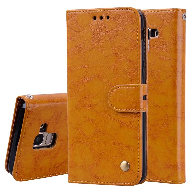 

Business Style Oil Wax Texture Horizontal Flip Leather Case for Galaxy J6 , with Holder & Card Slots & Wallet коричневий