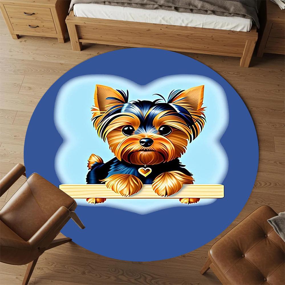1PC Yorkshire Terrier Cute Heart Round Chair Mat Area Rug - Non-Slip, Floor Mat for Office, Bedroom, Home Decor Christmas Gift C0528071