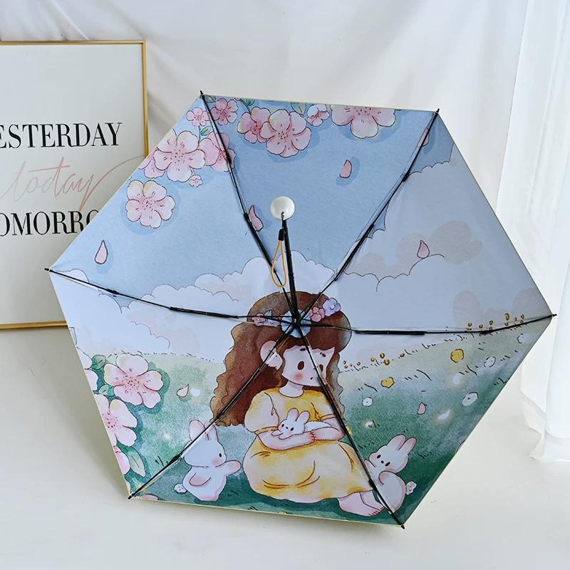 Mini Five-Fold Umbrella Cute Inner Flower Color Plastic Sun Umbrella Sun Protection UV Protection Girls' Bags Umbrella Small Portable