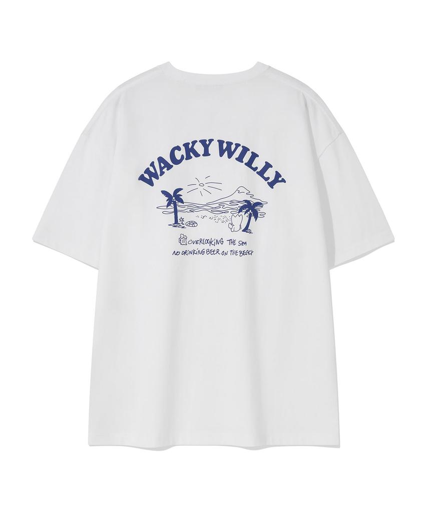WACKY WILLY Beach Graphic Vacation Short Sleeve T-Shirt White