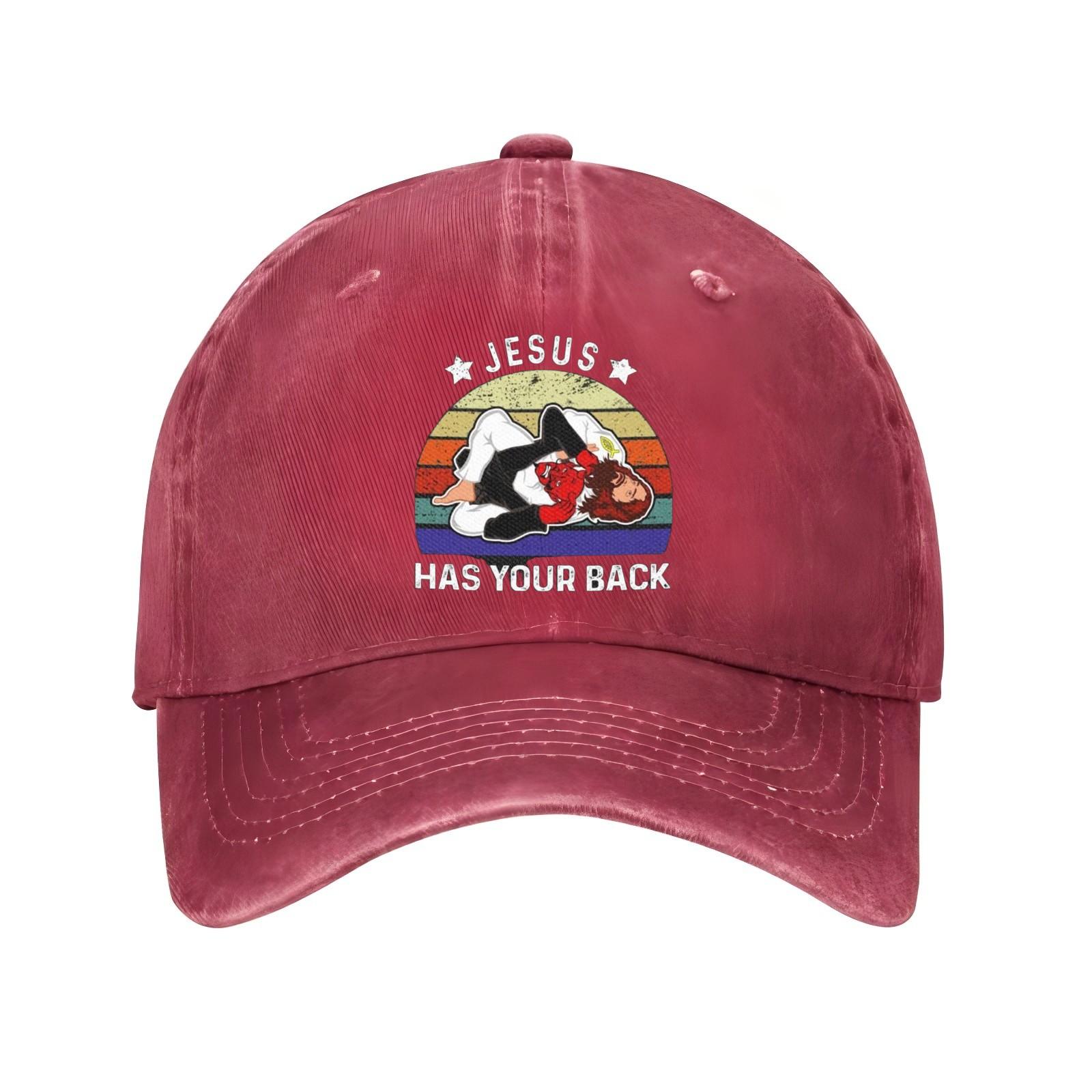 Jesus Has Your Back Jiu Jitsu Graphic Baseball Cap Cotton Adjustable Sports Hat Casual Outdoor Unisex Cap One Size