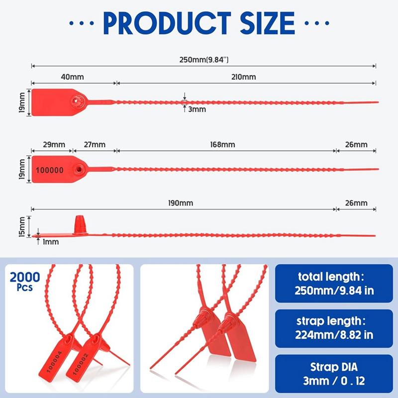 Fire Extinguisher Label Seal Security Number Zipper Collar 250Mm Length 2000 PCS Red