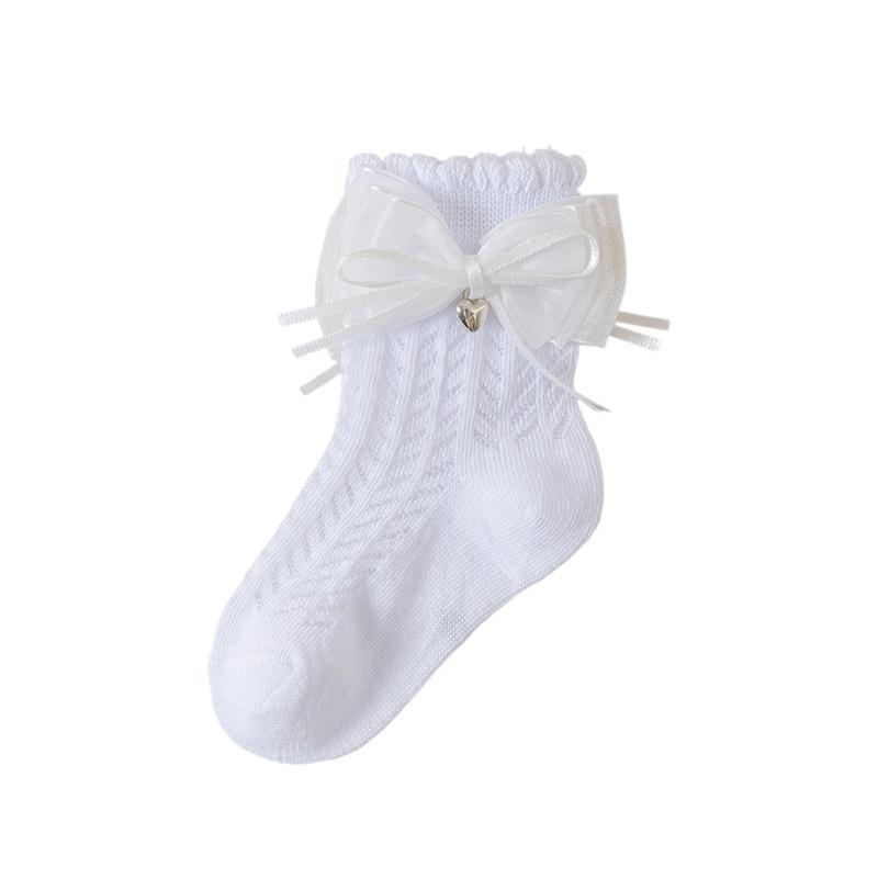 Blotona Toddler Socks for Girls Hollow-Out Cute Bowknot Anti-Skid Socks Mid-Calf Socks Summer Casual Thin Socks