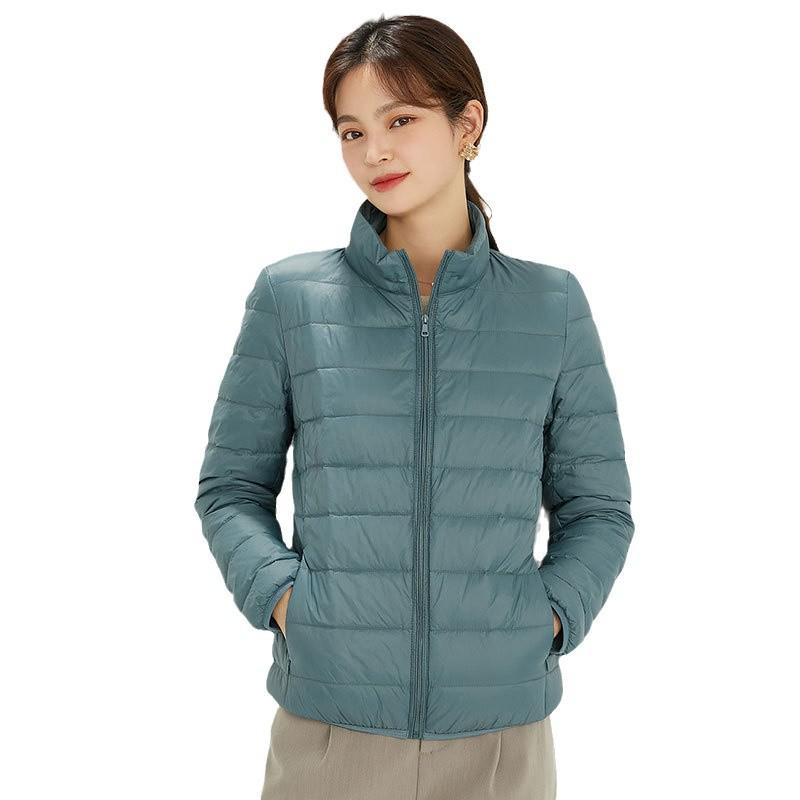 Korean Style Women's Lightweight Down Jacket - 90% White Duck Down, Autumn/Winter 2024, Warm Stand Collar, Long Sleeve Outerwear