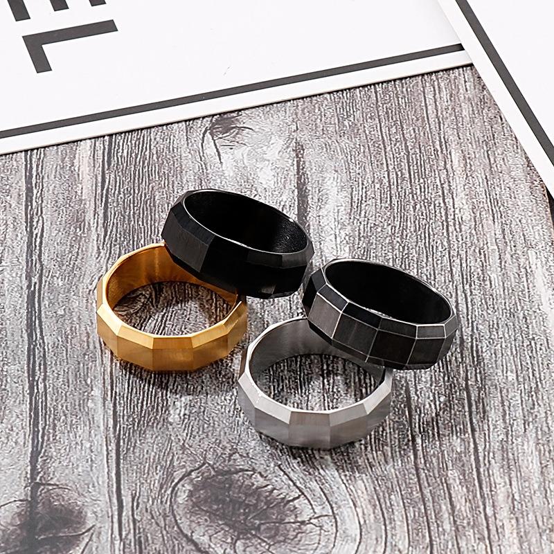 Dark Personality Rounded Edge Ring, Vintage Cut Square Titanium Steel Ring Men'S Jewelry Ring